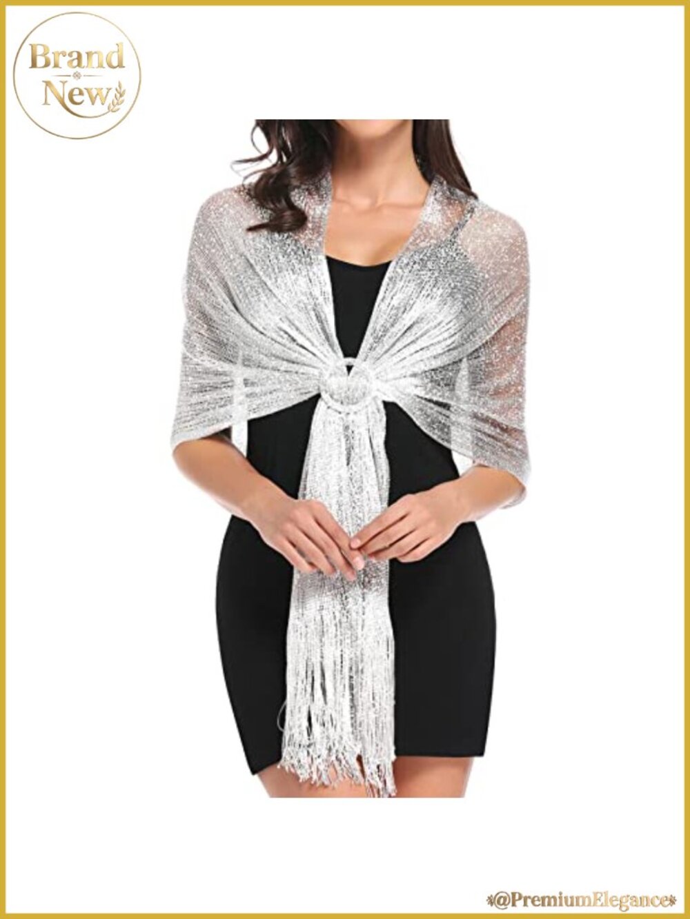 Metallic Shawl Wrap for Evening Party Wedding Formal with Free Buckle